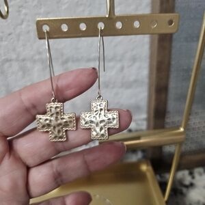 Gold Cross Dangle Earrings